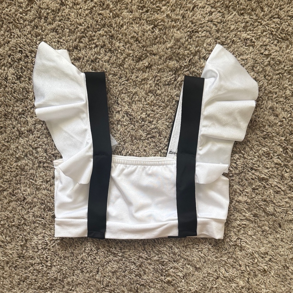 Kelle White and Black Ruffle Top